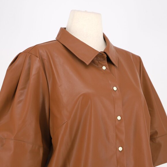 MAEVE ANTHROPOLOGIE Lantern-Sleeve Faux Leather Blouse Top Size XL - Picture 4 of 8